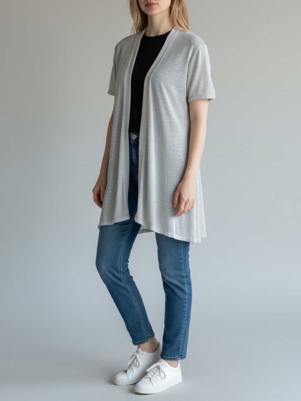 Eileen Fisher Linen Blend Short-Sleeve Open Front Cardigan Womens PM Cream